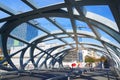 Hans Wilsdorf Bridge or Birds`s nest bridge over the Arve River in Geneva.